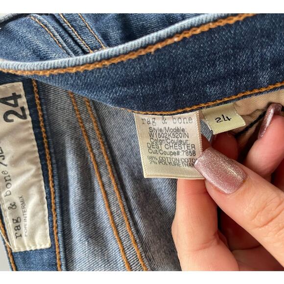 Rag & Bone Jeans Women 24 Blue Rip Dest Chester Skinny Denim Distressed Cotton - Picture 4 of 12
